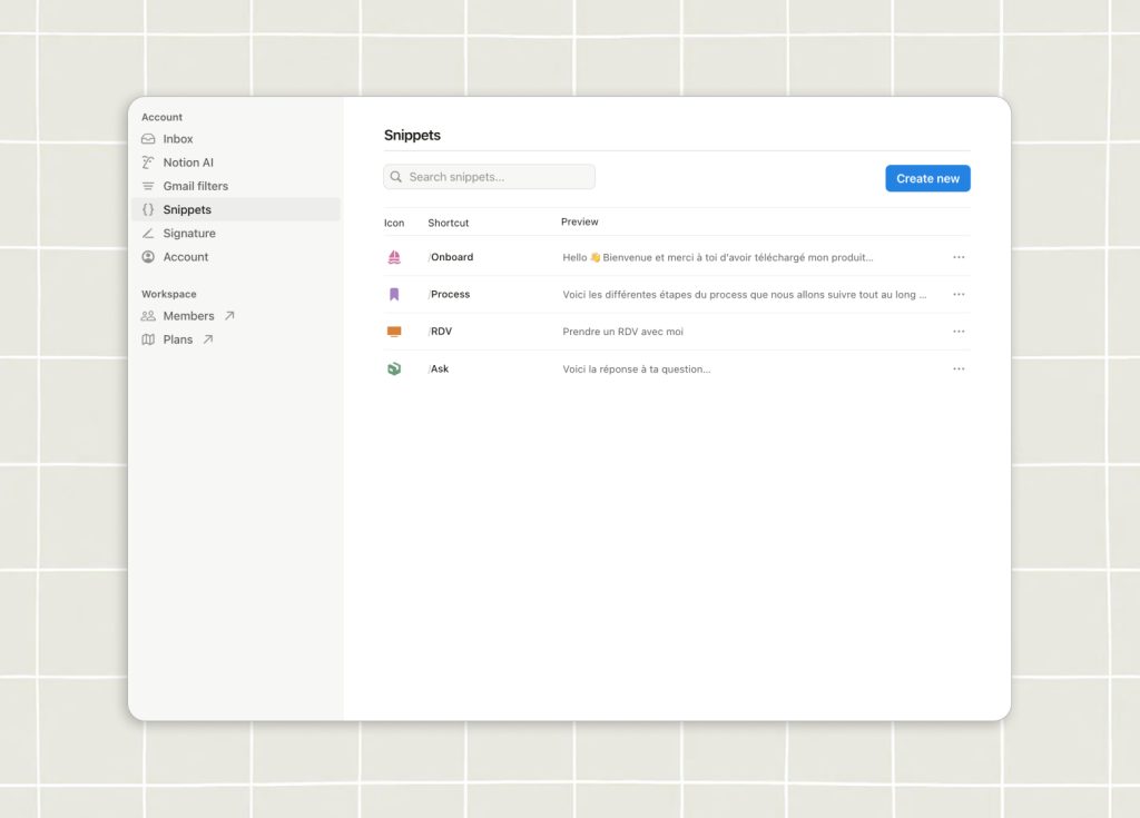Snippets Notion Mail